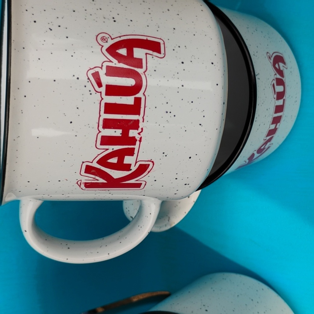 KAHLUA 16 Oz Coffee Cup‎ Mug WHITE  w/BLACK Speckles Ceramic Porcelain Large